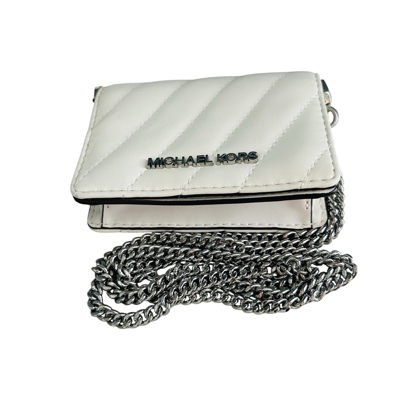 Michael Kors Mini Purse White Leather Chain Bag Quilted Prom Wedding Coin MK