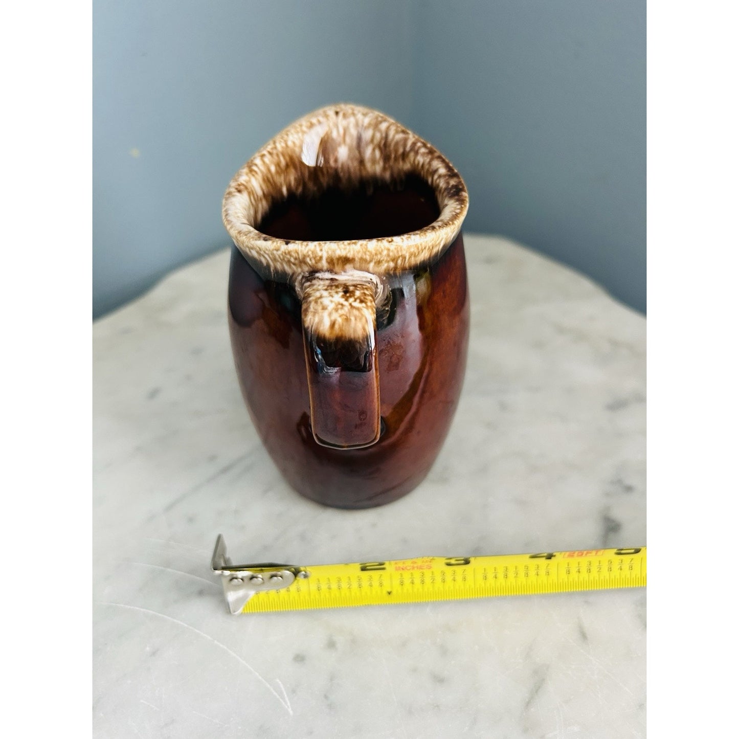 Vintage Hull Pottery Brown Drip Glazed Creamer USA Oven Proof 4.5” Tall Vase