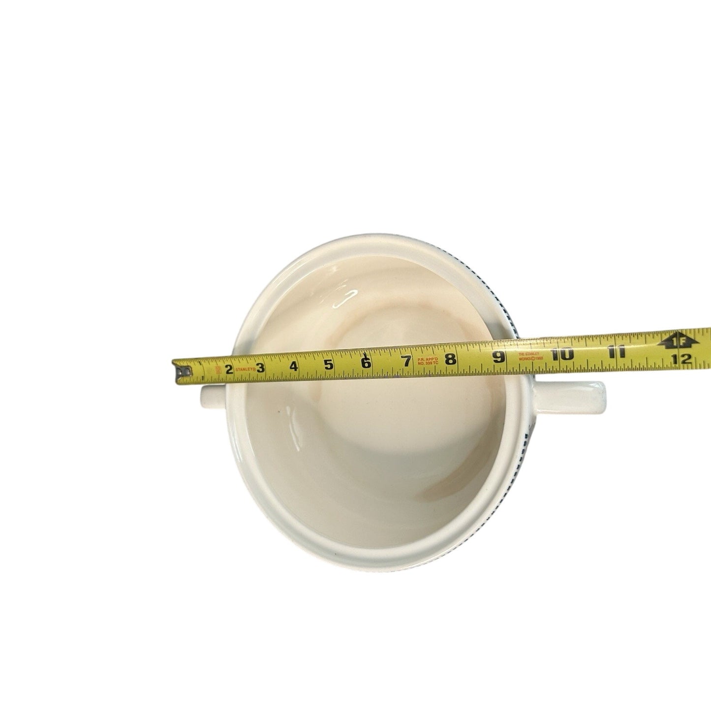 Royal Currier & Ives Blue White Ironstone Covered Casserole Dish Handles Vintage