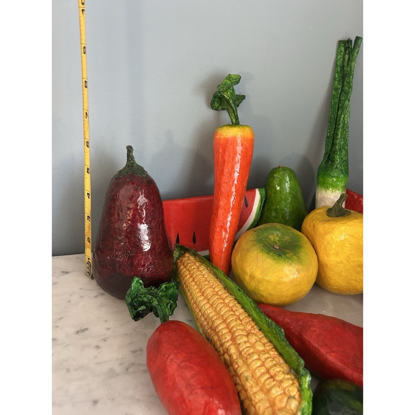 Vintage Paper Mache Handmade 20 Fruits & Vegetables MCM Folk Art faux Fake