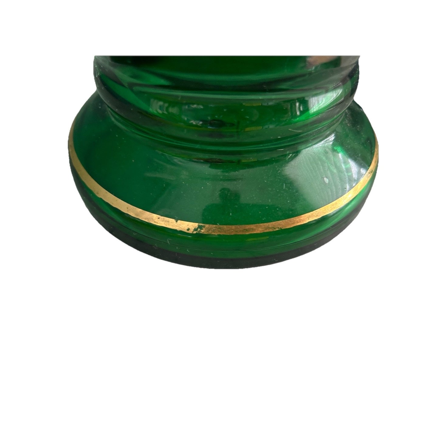 Norleans Large Green Glass Vase 16 " Gold Gilted Vintage Flowers Floral Design