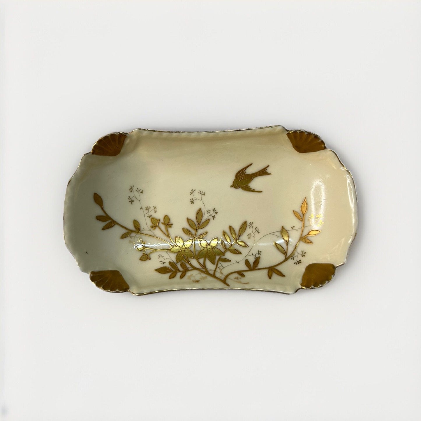 Antique Haviland Limoges France Rectangular White Gold Tray Bird Shells 1889