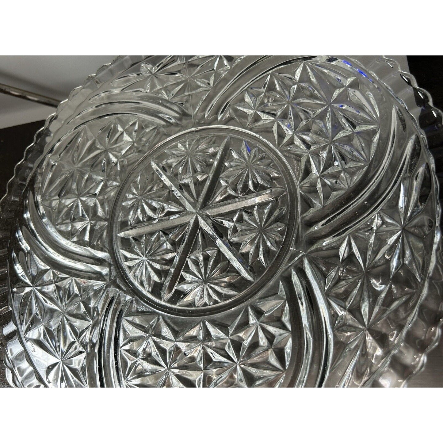 Anchor Hocking Stars and Bars Torte Plate Round Platter Tray Pressed Glass