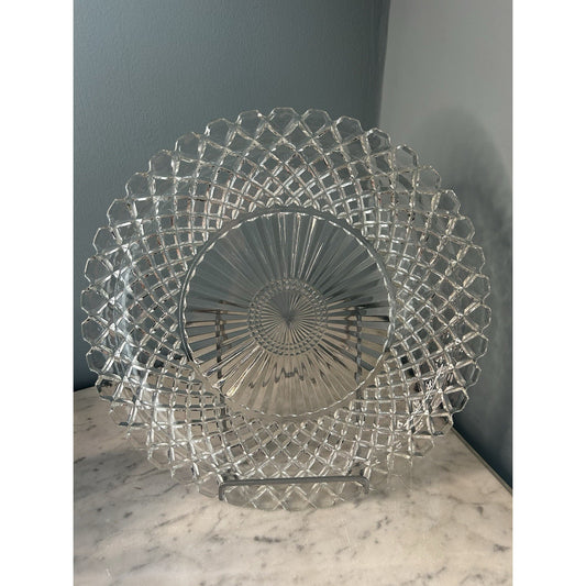 Vintage Anchor Hocking Glass Waterford Waffle Platter Tray 14" Sawtooth Edge