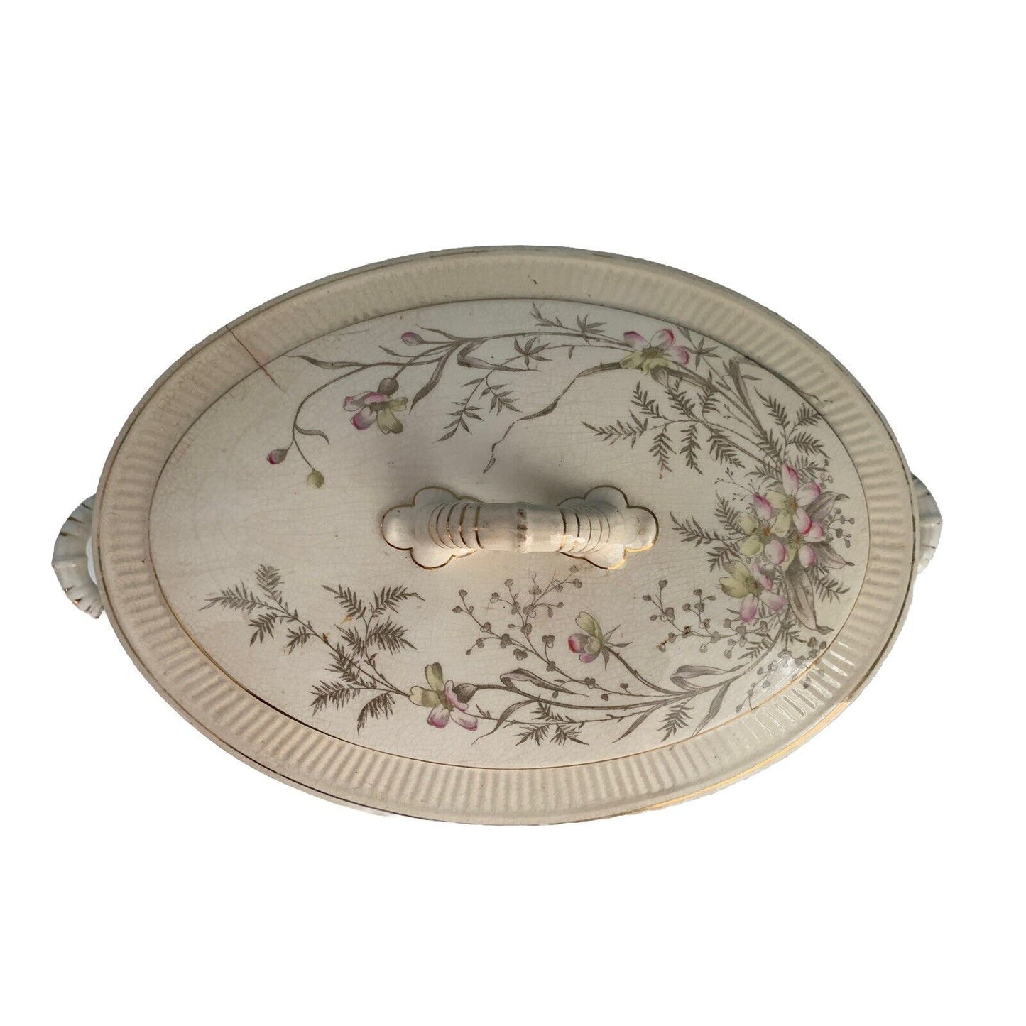 Antique Adamantine China Floral Pattern Covered Serving Dish Pink Yellow Flowers