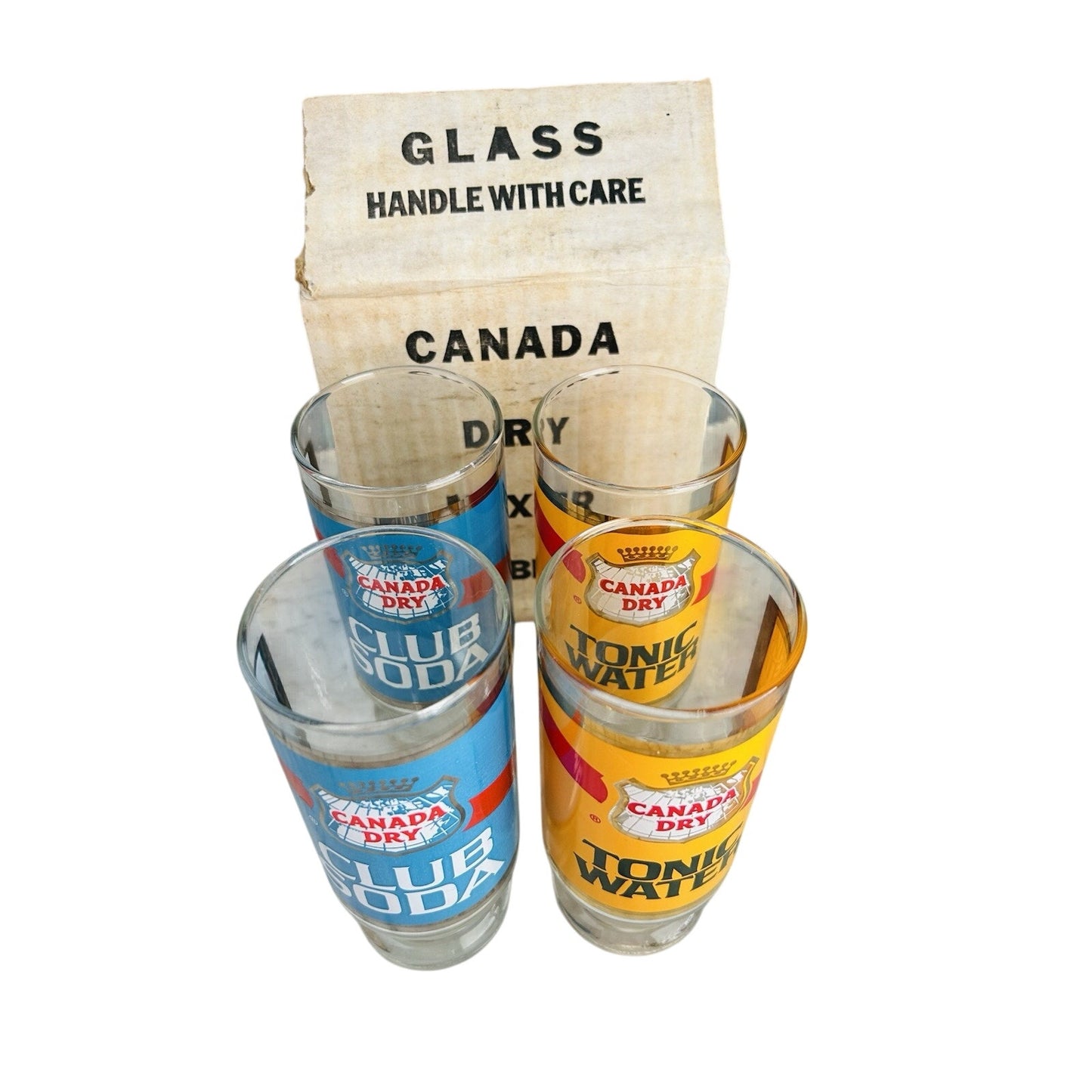 Canada Dry Club Soda Tonic Water 7” Glass Tumblers Vintage NIB New Old Stock