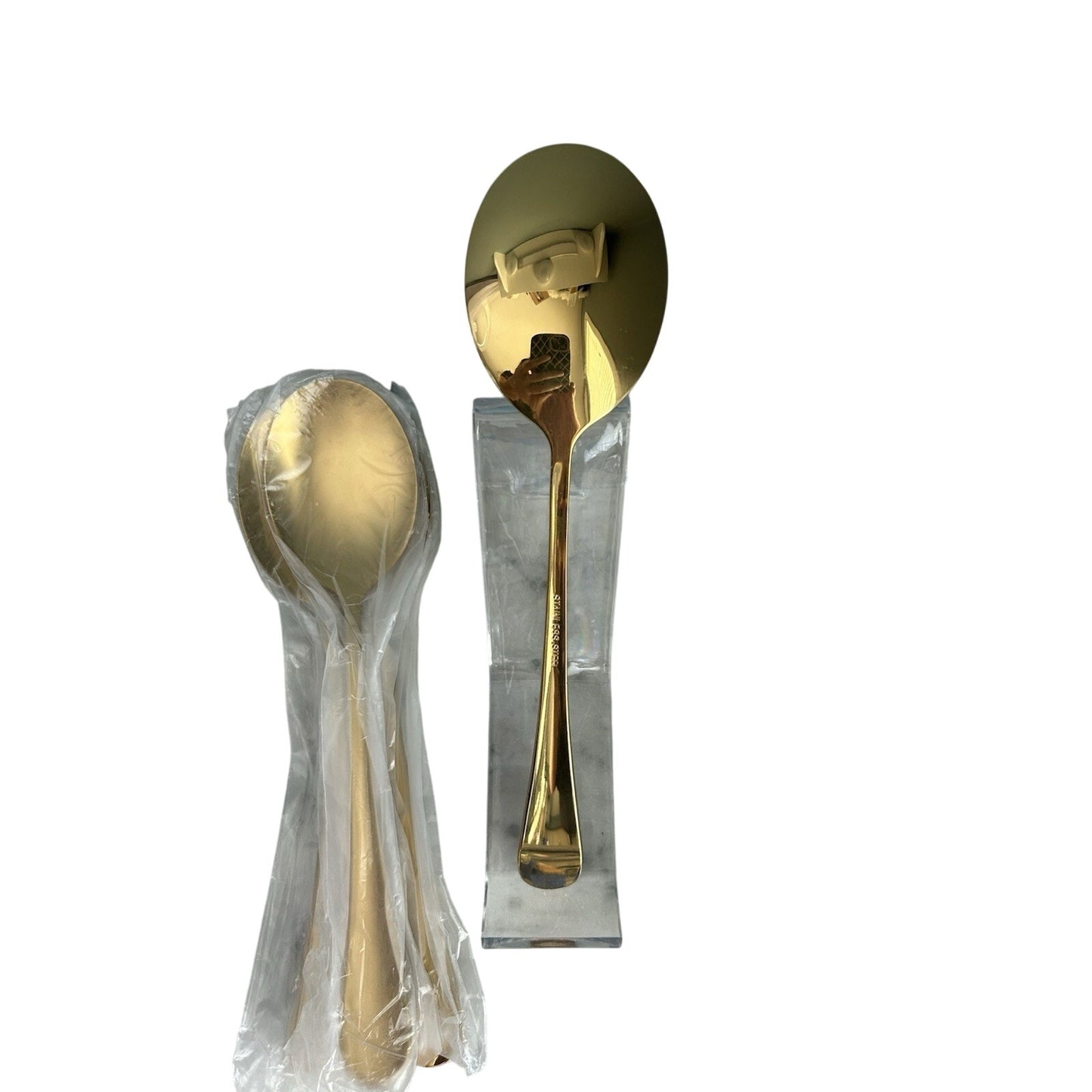 6 New Communal Gold Spoons Stainless Steel Food Graded 8.5” Large Spoon Utensils