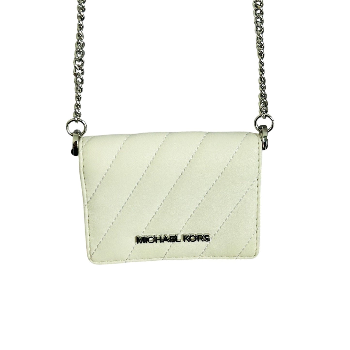 Michael Kors Mini Purse White Leather Chain Bag Quilted Prom Wedding Coin MK