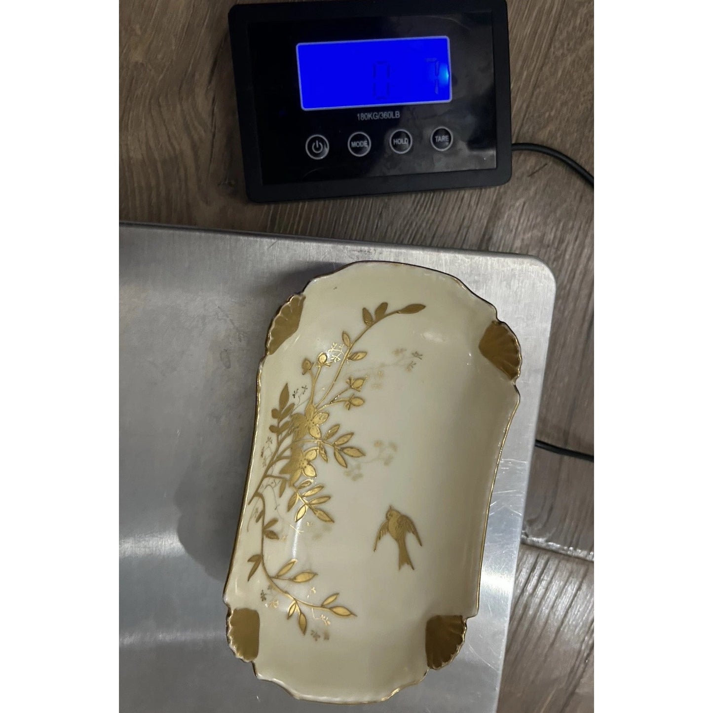 Antique Haviland Limoges France Rectangular White Gold Tray Bird Shells 1889