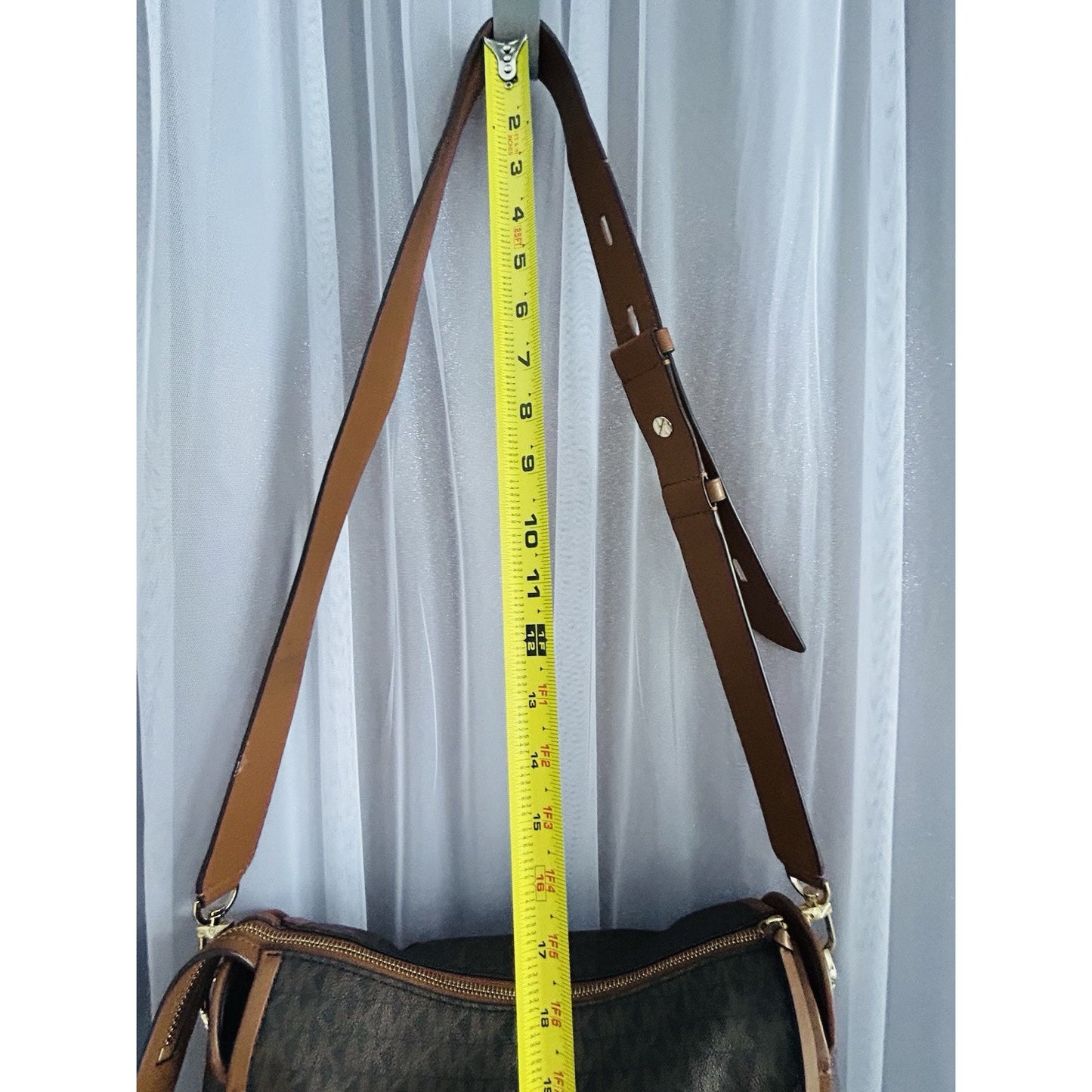 Michael Kors Carine Medium Brown Acorn Gold Satchel Handbag Handle MK Logo
