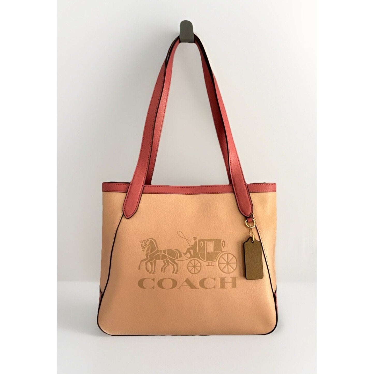 Coach Leather Tote 27 Bag Pink Peach Fading Blush C5775 Horse Carriage Colorblock Peach