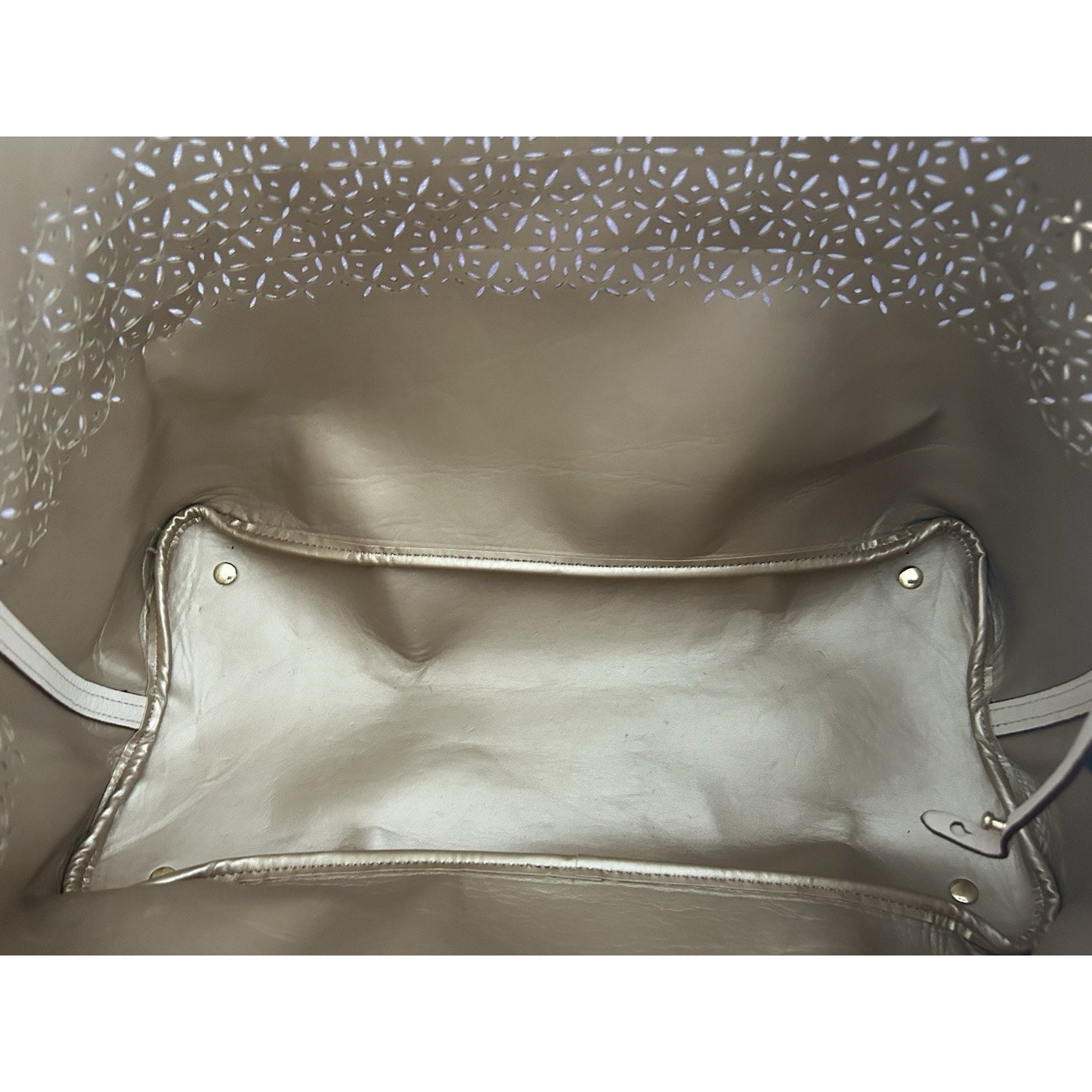 Ralph Lauren Laser Cut Perforated Chantilly Classic Tote Bag & Clutch Ivory Read