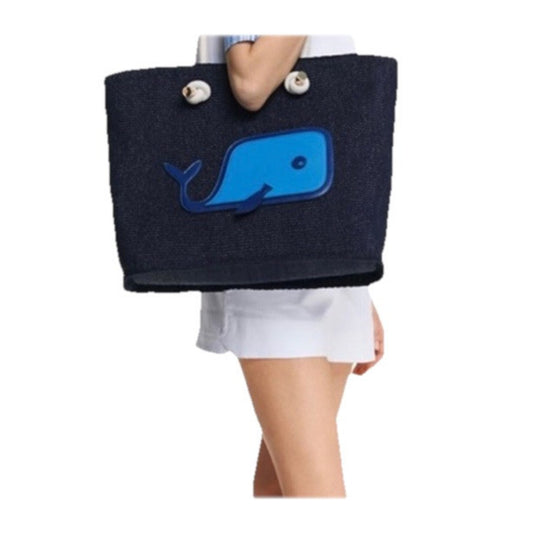 NWT Tory Burch Knotted Whale Tote Navy Blue Handbag Beach Pool Vacation Bag Rare