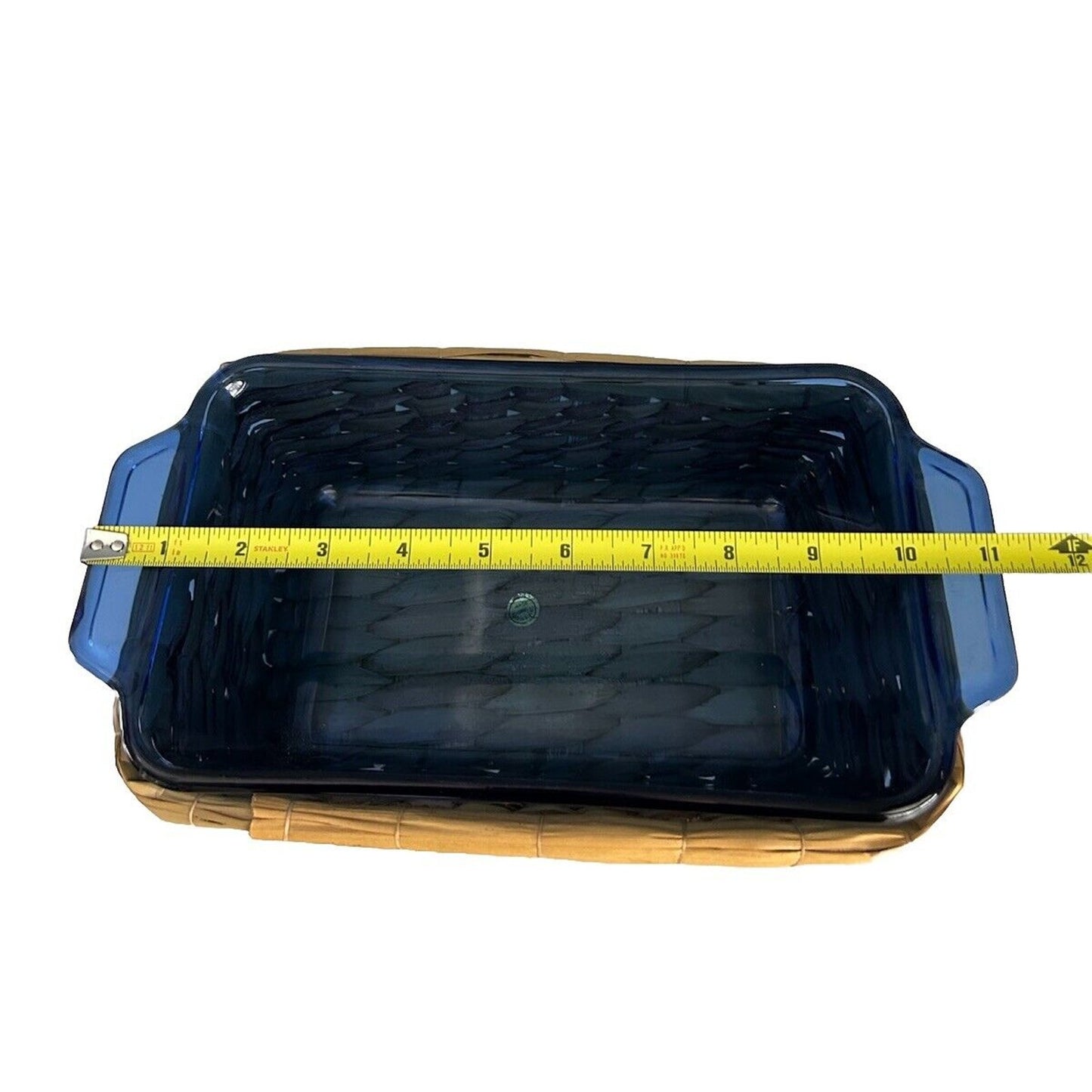Cobalt Blue Anchor Hocking Loaf Dish 1.5 Qt Baking Pan w/ Woven Serving Basket