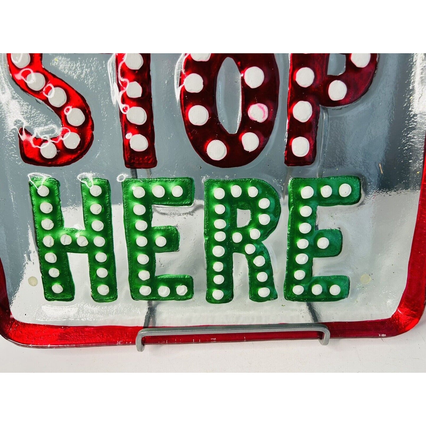 17” x 12” Large Christmas Serving Platter Infused Glass 14" Santa Stops Here