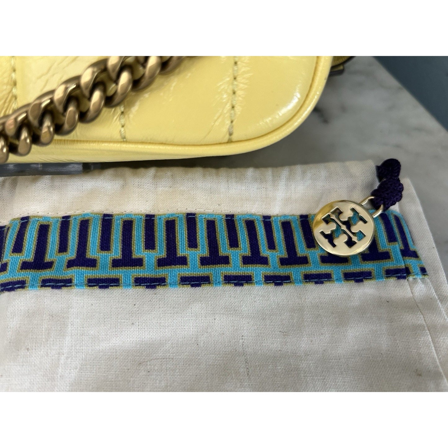 NWT Tory Burch Kira Patent Camera Bag Lemon Yellow 142808 Puffy Crossbody Mini