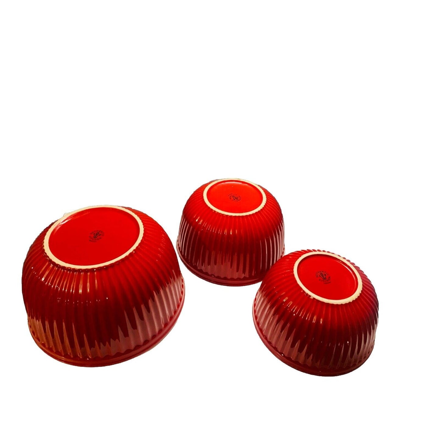Authentic Kitchen Bright Red Nesting Mixing Bowls 3 Piece Set Heavy Solid