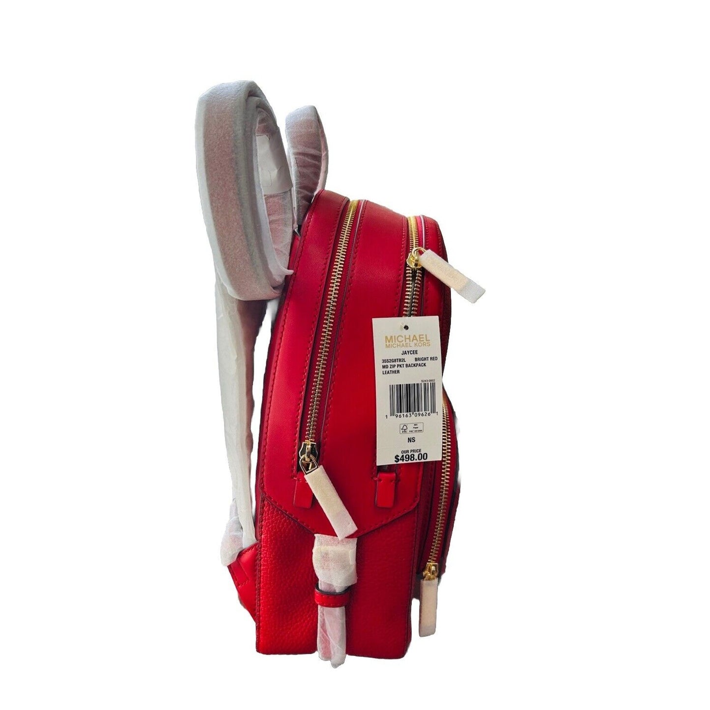 NWT Michael Kors Jaycee Medium Zip Pocket Backpack Leather Bright Red MSRP $498