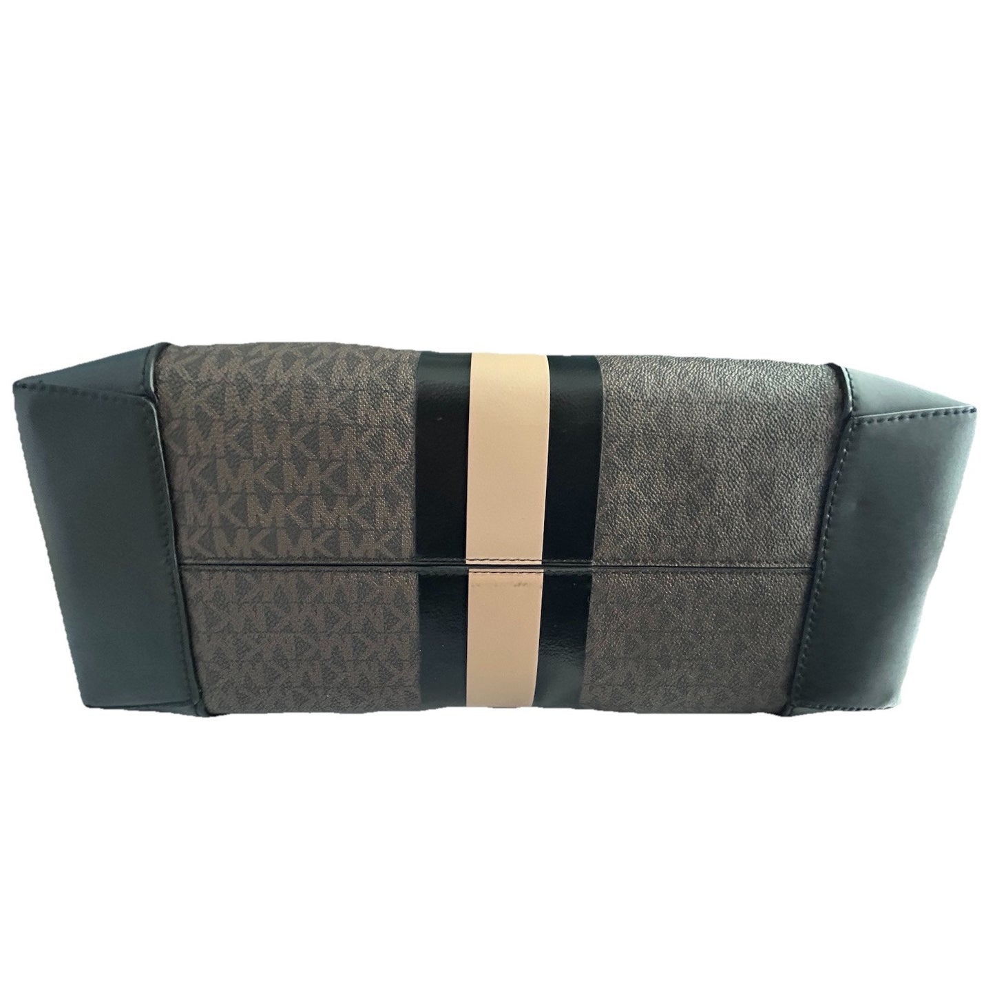 Michael Kors Eva Large Logo Stripe Tote Bag Plus Pouch Black Camel Laptop NWT