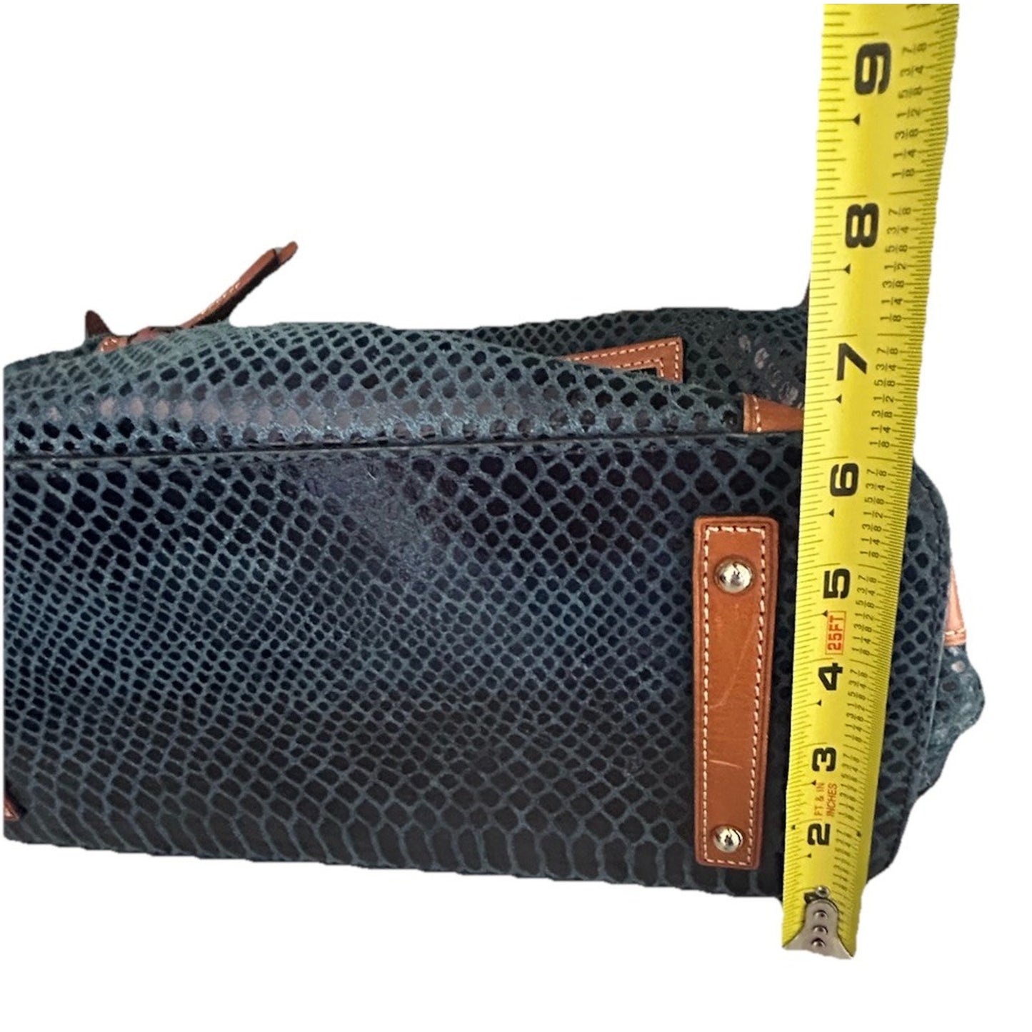 Dooney & Bourke Erica 90s Hobo Bag Snake Embossed Navy Blue Leather Suede Purse