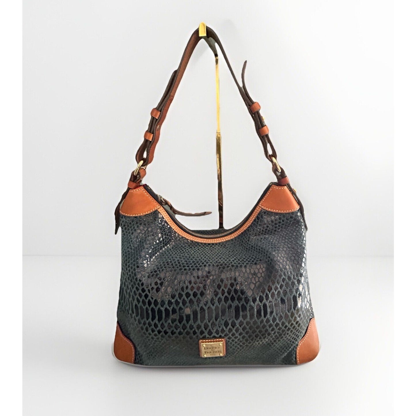 Dooney & Bourke Erica 90s Hobo Bag Snake Embossed Navy Blue Leather Suede Purse