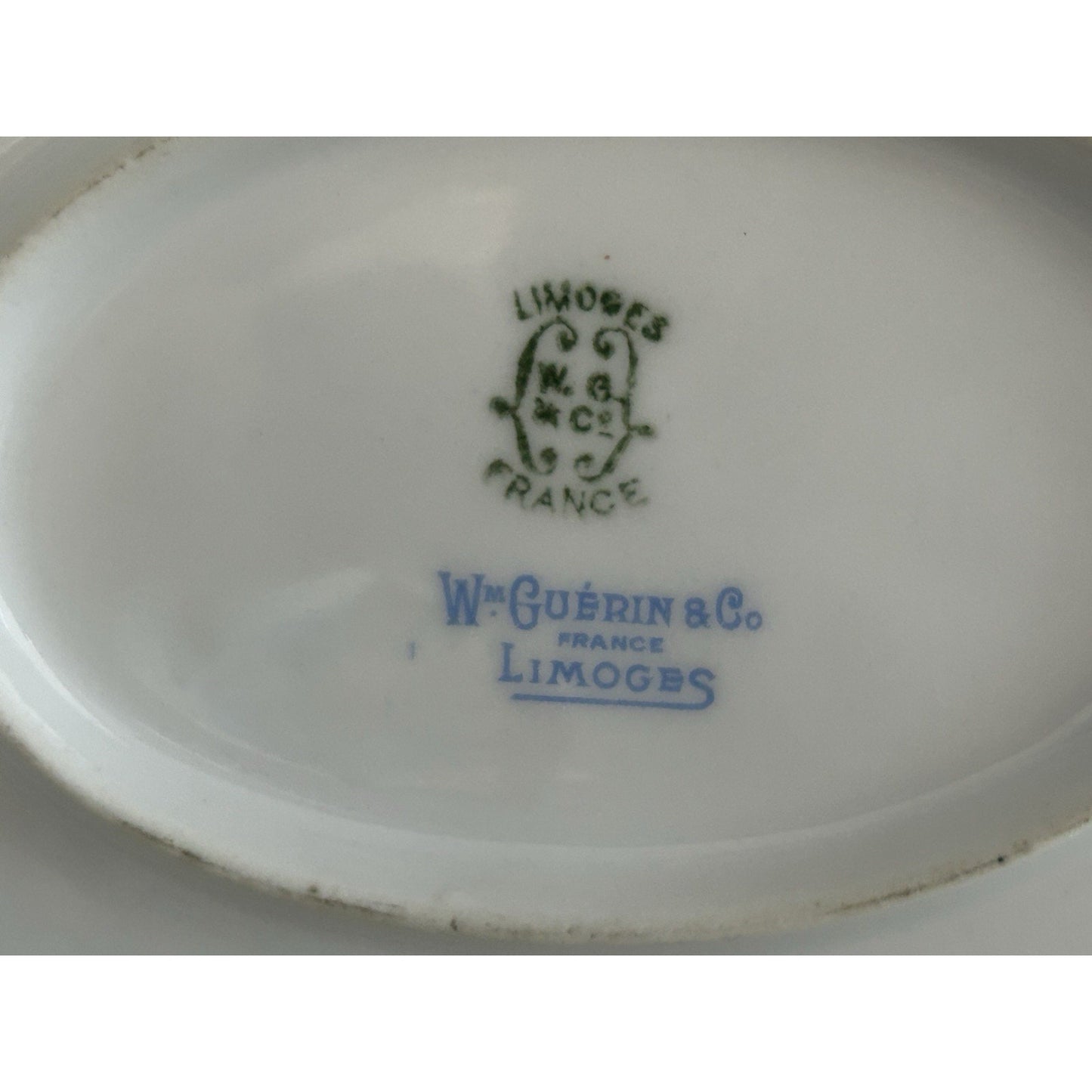 Antique Limoges Wm Guerin & Co. GUE19 Pink Roses Gravy Boat attached Underplate