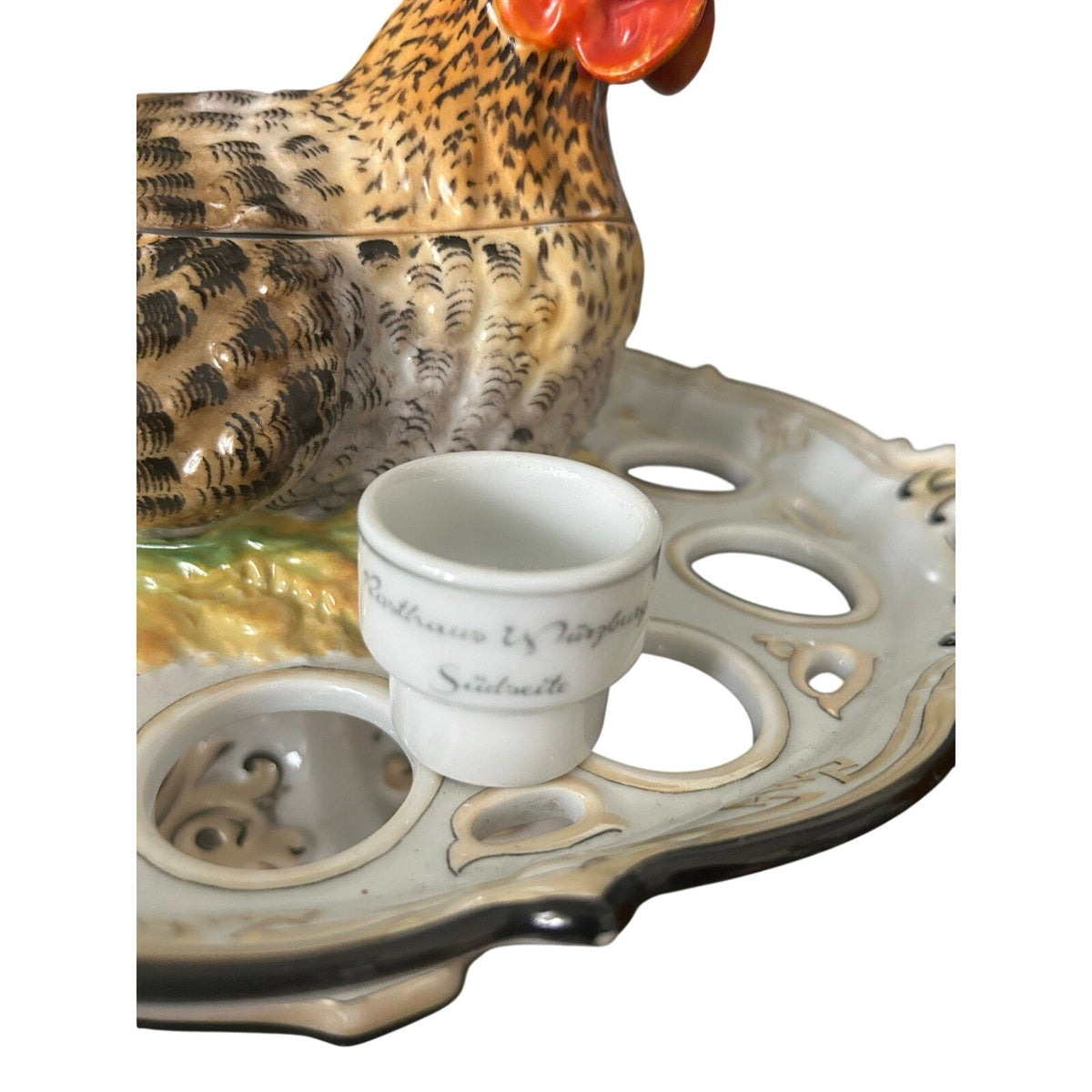 Hen On Nest Antique PORCELAIN TUREEN EGG STAND Hen On Nest HON Germany *READ*