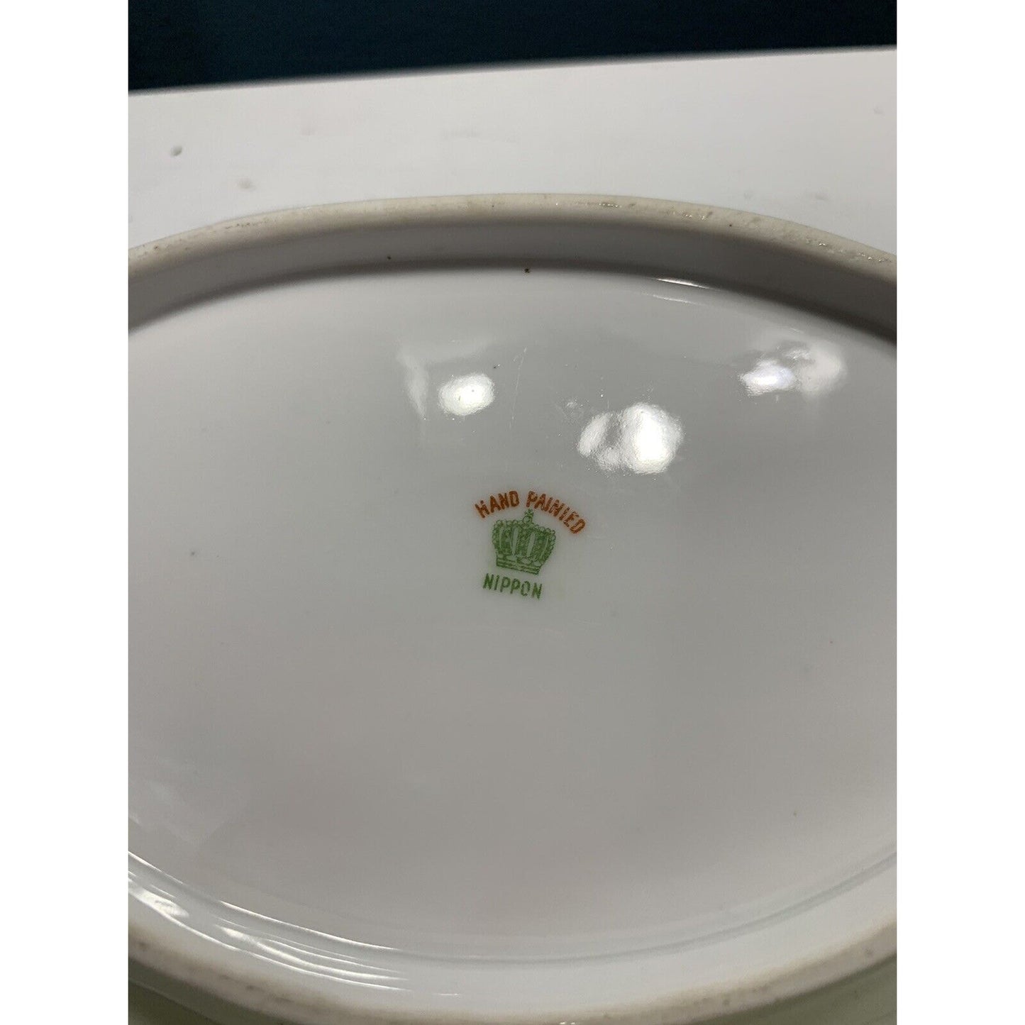 Vintage Nippon Hand Painted Divided Dish Tray w/ Finger Hole Handle Gold Flowers