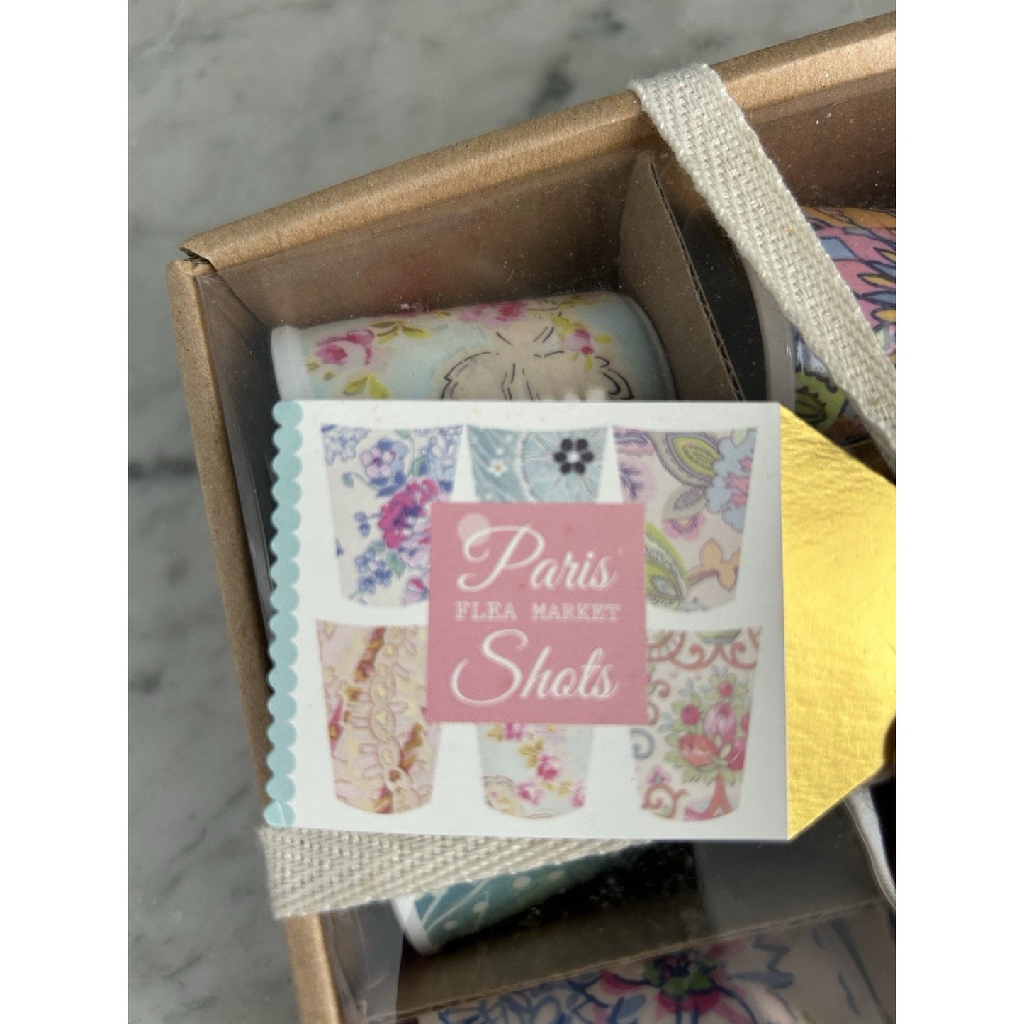 2 Sets of 6 New Glitterville Paris Flea Market Shot Glasses 2.2" Tall Reusable