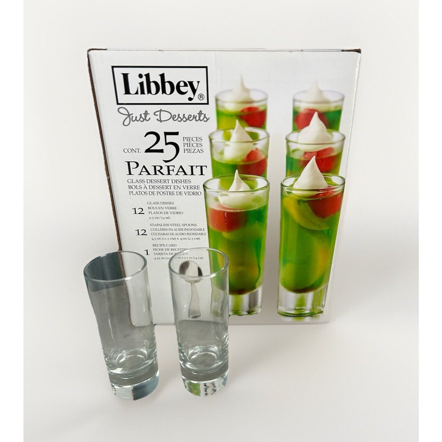 New Libbey Just Desserts Parfait Glass Dishes Spoons 25 Pieces Recipe Card NIB