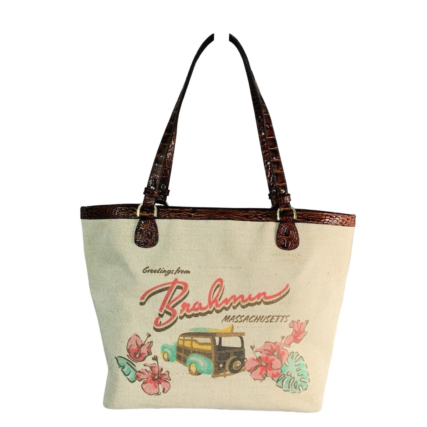 Brahmin Brooke Pecan Pipa Greeting Massachusetts Large Tote Woody New with Tags