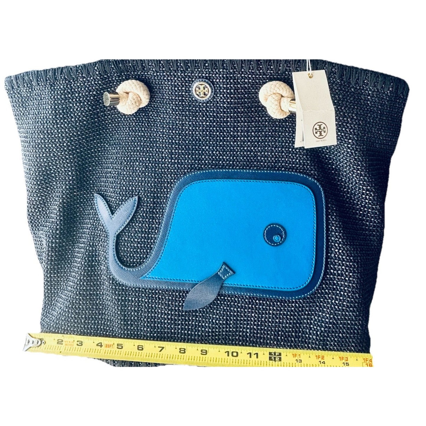 NWT Tory Burch Knotted Whale Tote Navy Blue Handbag Beach Pool Vacation Bag Rare