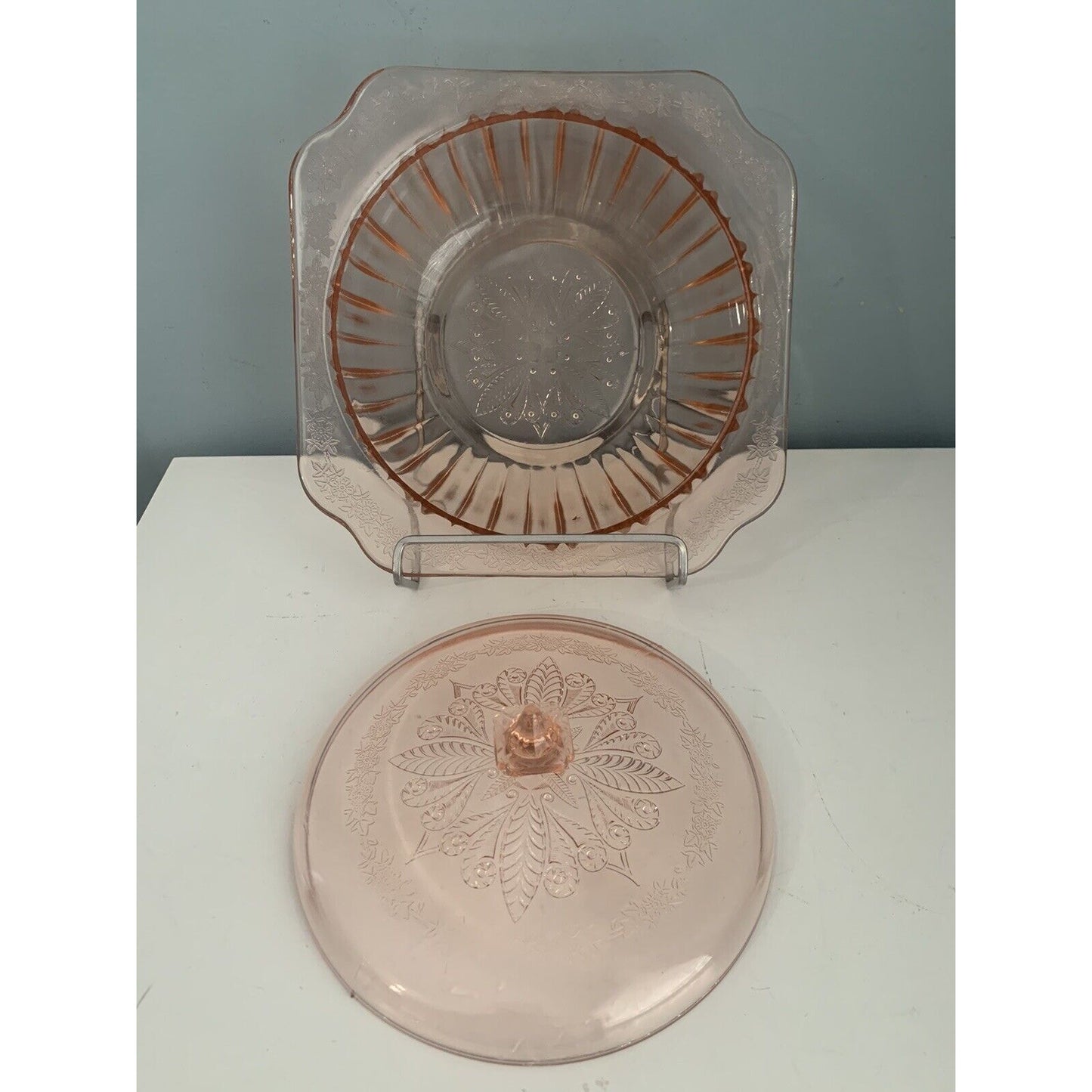 Vintage Jeannette Adam Pink Depression Glass Serving Bowl w/ Lid Vegetable Dish