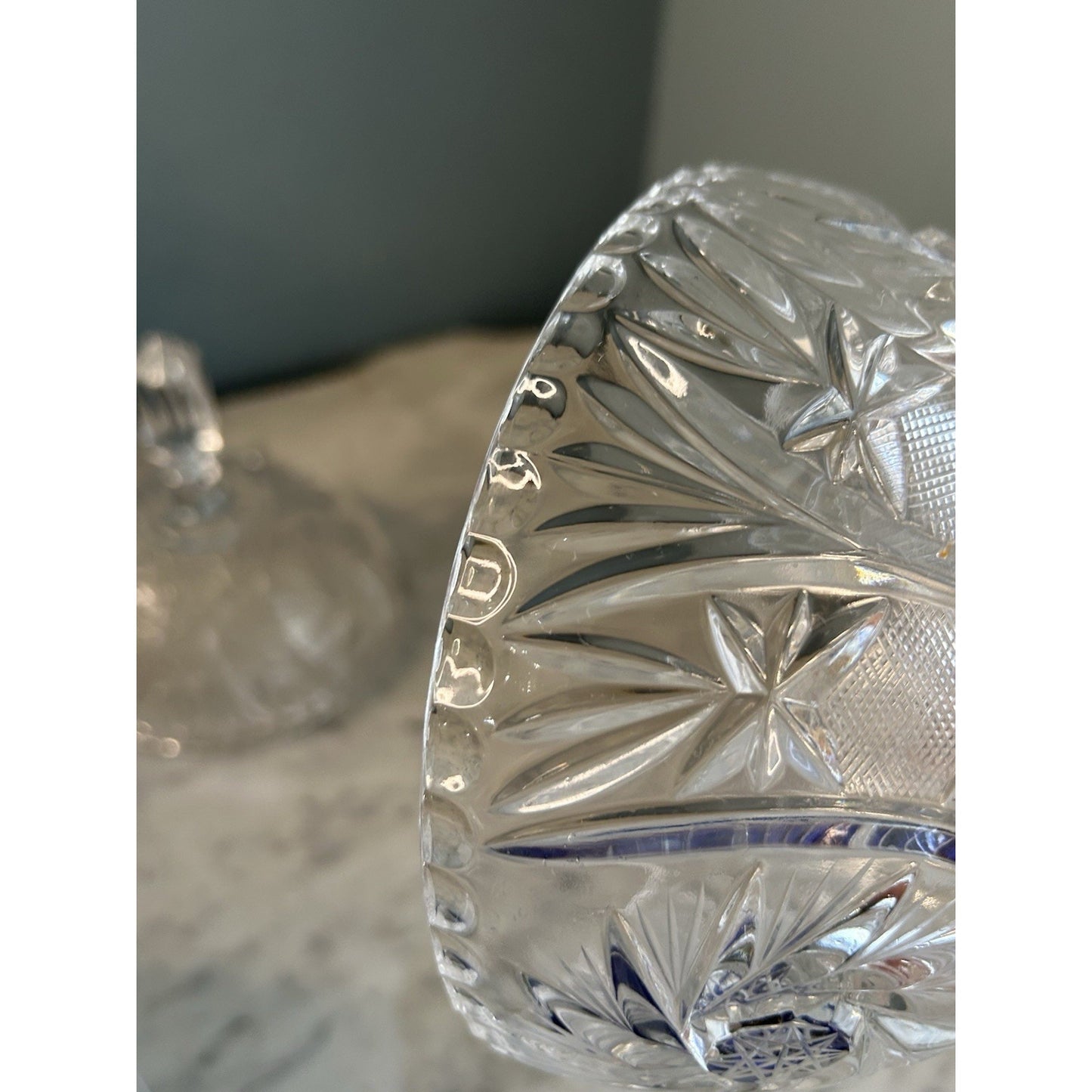 Bohemia Crystal Candy Dish Lidded Vintage Violetta Pinwheel Star of David Clear