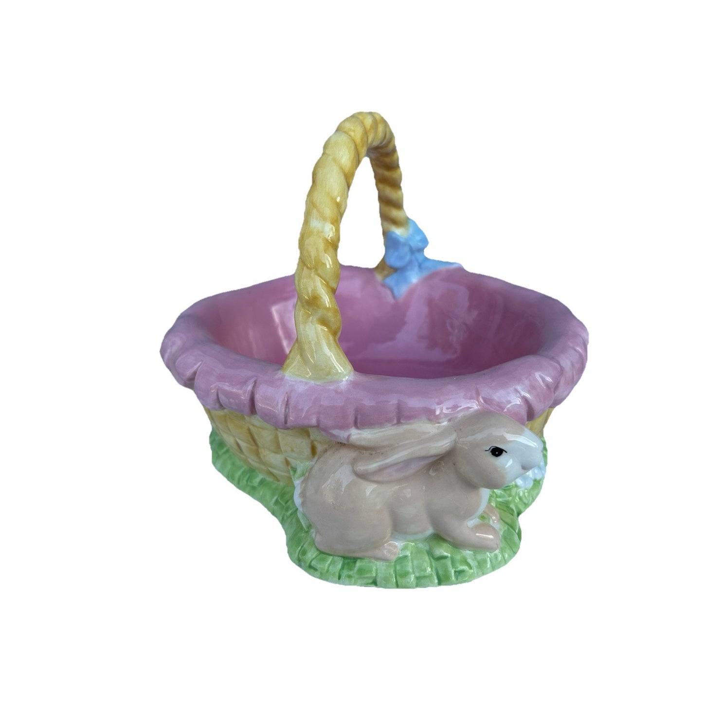 Lot of 3 Ceramic Easter Candy Dishes 2 Baskets and 1 Jelly Bean Lid Dish Bundle