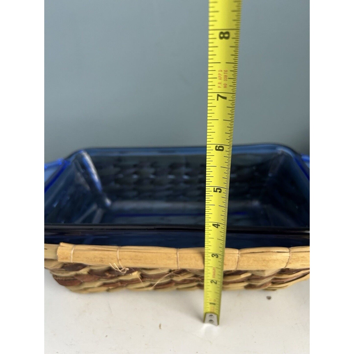 Cobalt Blue Anchor Hocking Loaf Dish 1.5 Qt Baking Pan w/ Woven Serving Basket