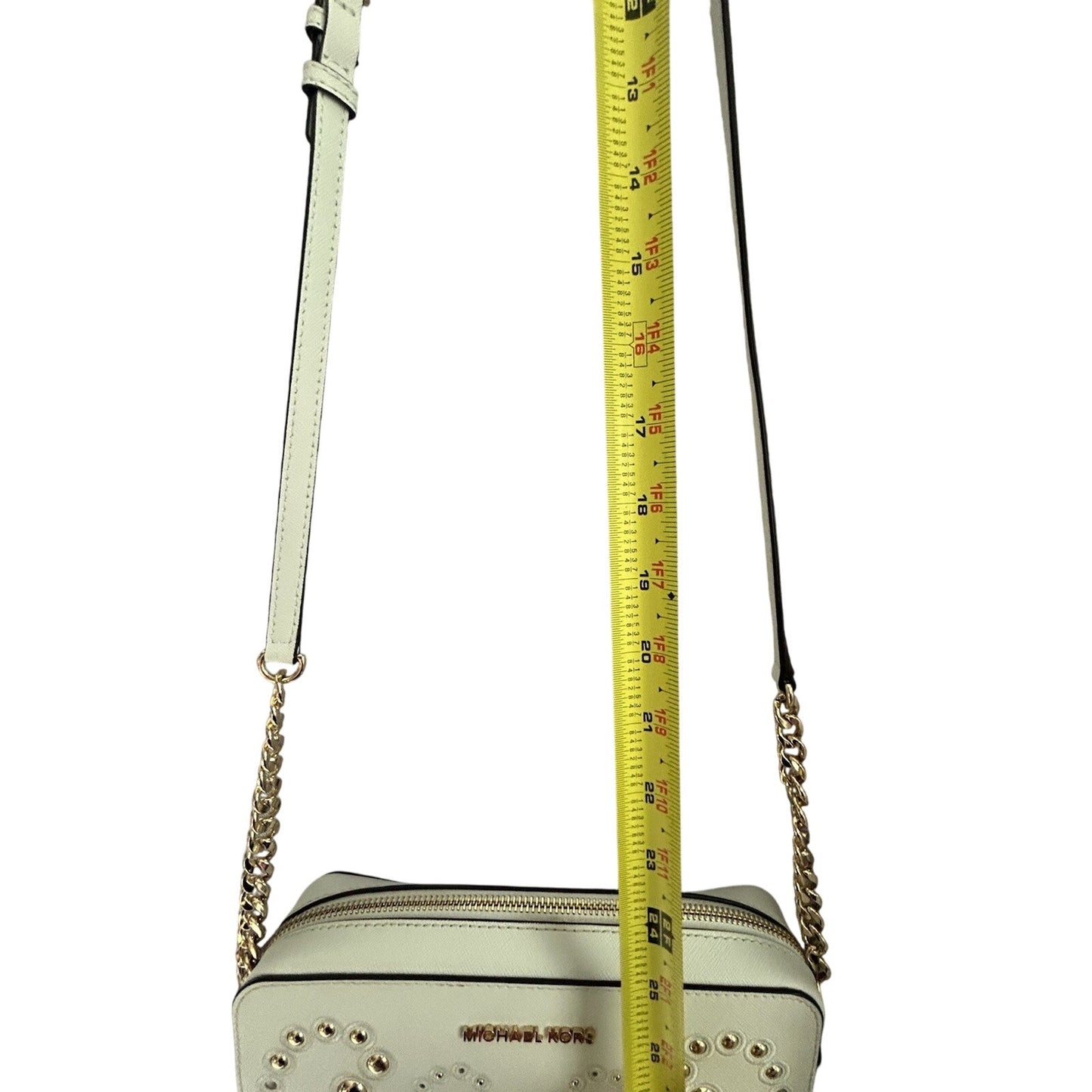 Michael Kors Ginny Leather Crossbody White Embellished Gold Studded Bag New