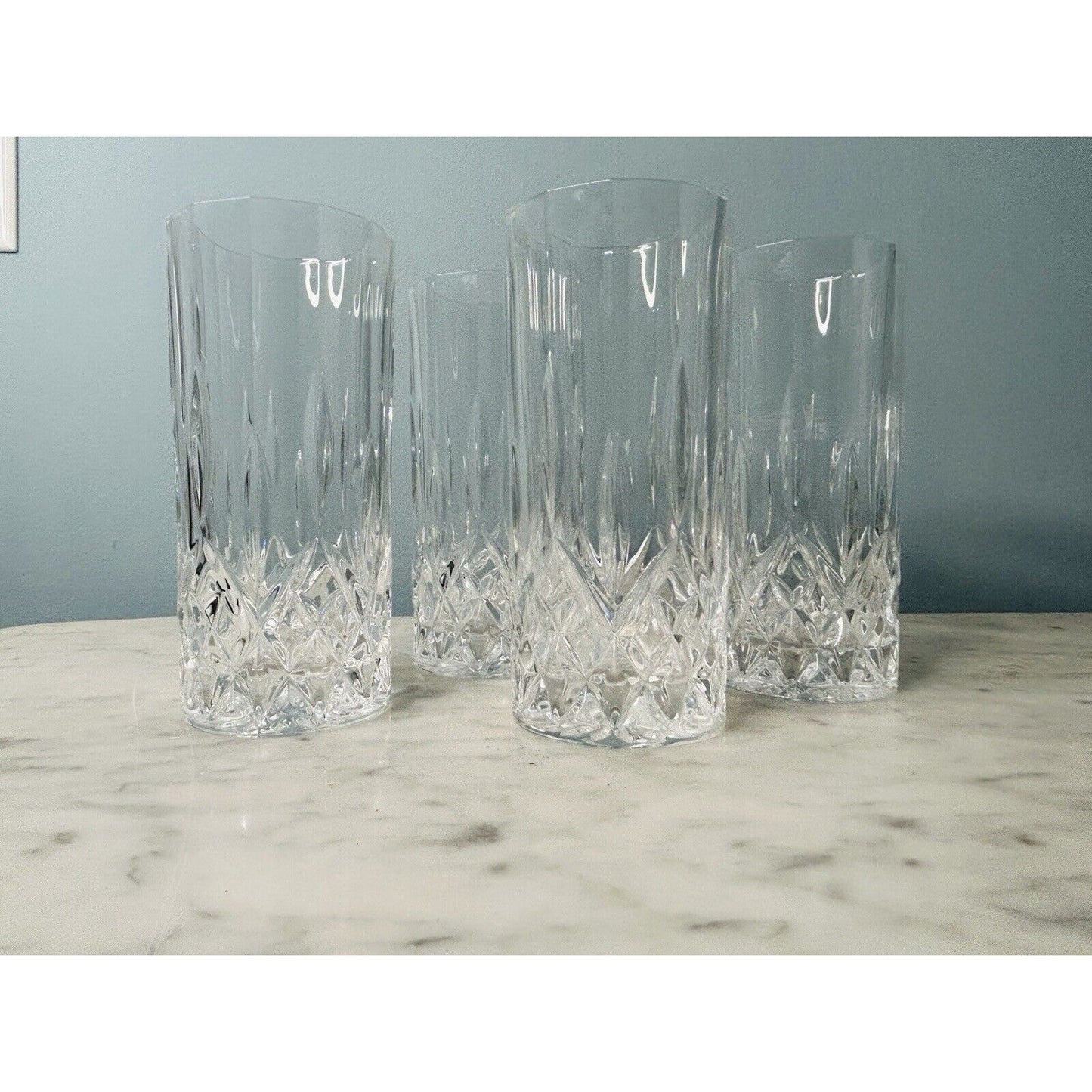4 Royal Crystal High Ball Glasses Diamond Cut Pattern Height 5 7/8 inch Vintage