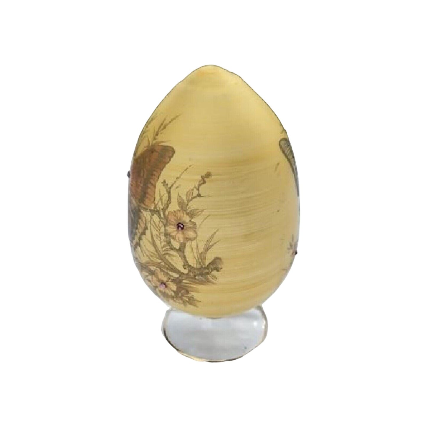 Butterfly Egyptian Glass Egg On Stand Gemstones Yellow Hand blown Hand Crafted