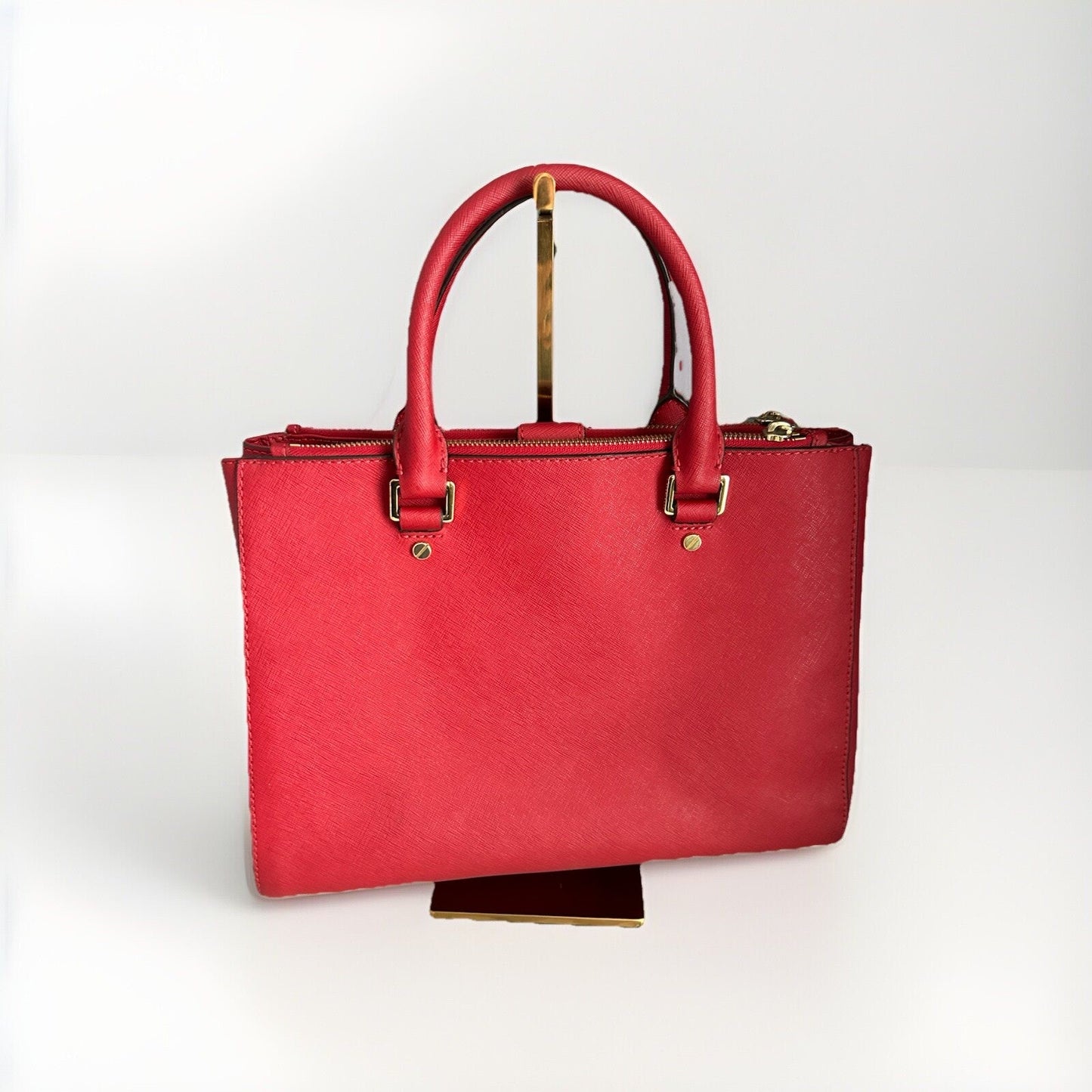 Michael Kors Sutton Red Satchel Saffiano Leather Structured Crossbody Bag MK 328