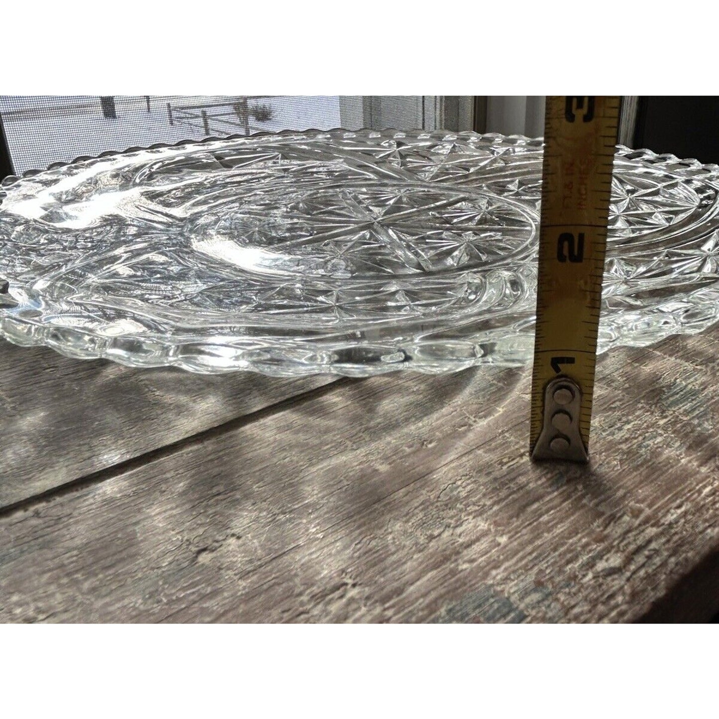 Anchor Hocking Stars and Bars Torte Plate Round Platter Tray Pressed Glass
