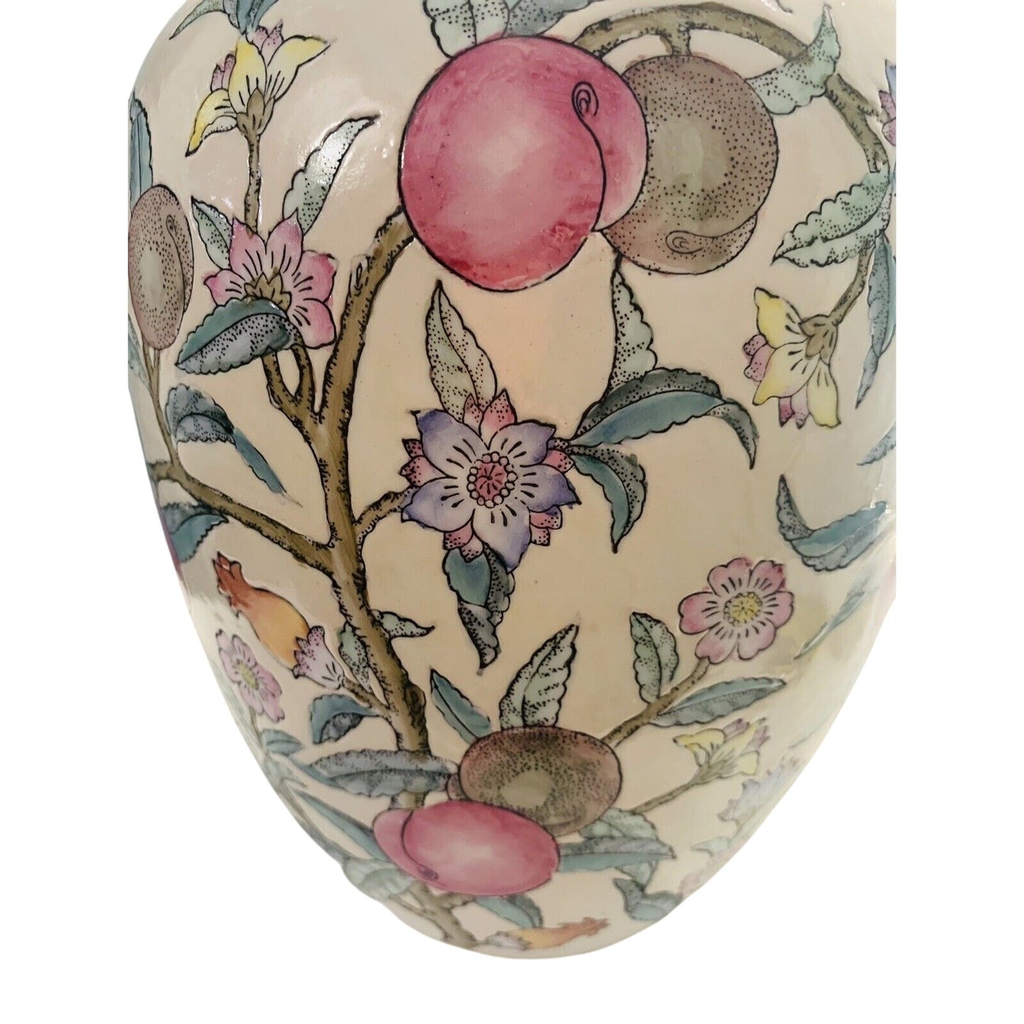 Vintage WBI Floral Botanical Chinoiserie Plum tree blossoms Ceramic Vase 12” Urn