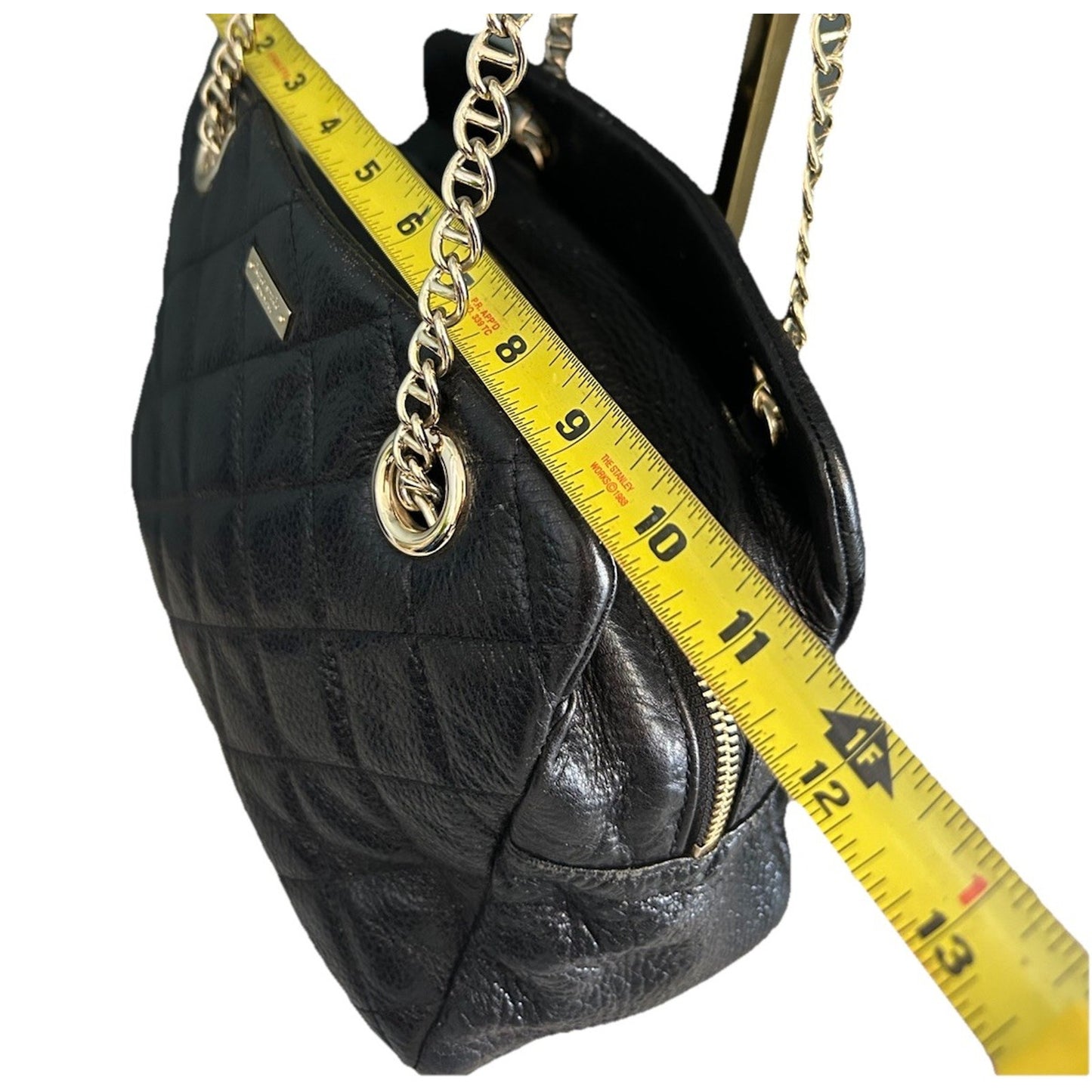 Kate Spade Black Metallic Quilted Leather Shimmer Bag Gold Chain EUC