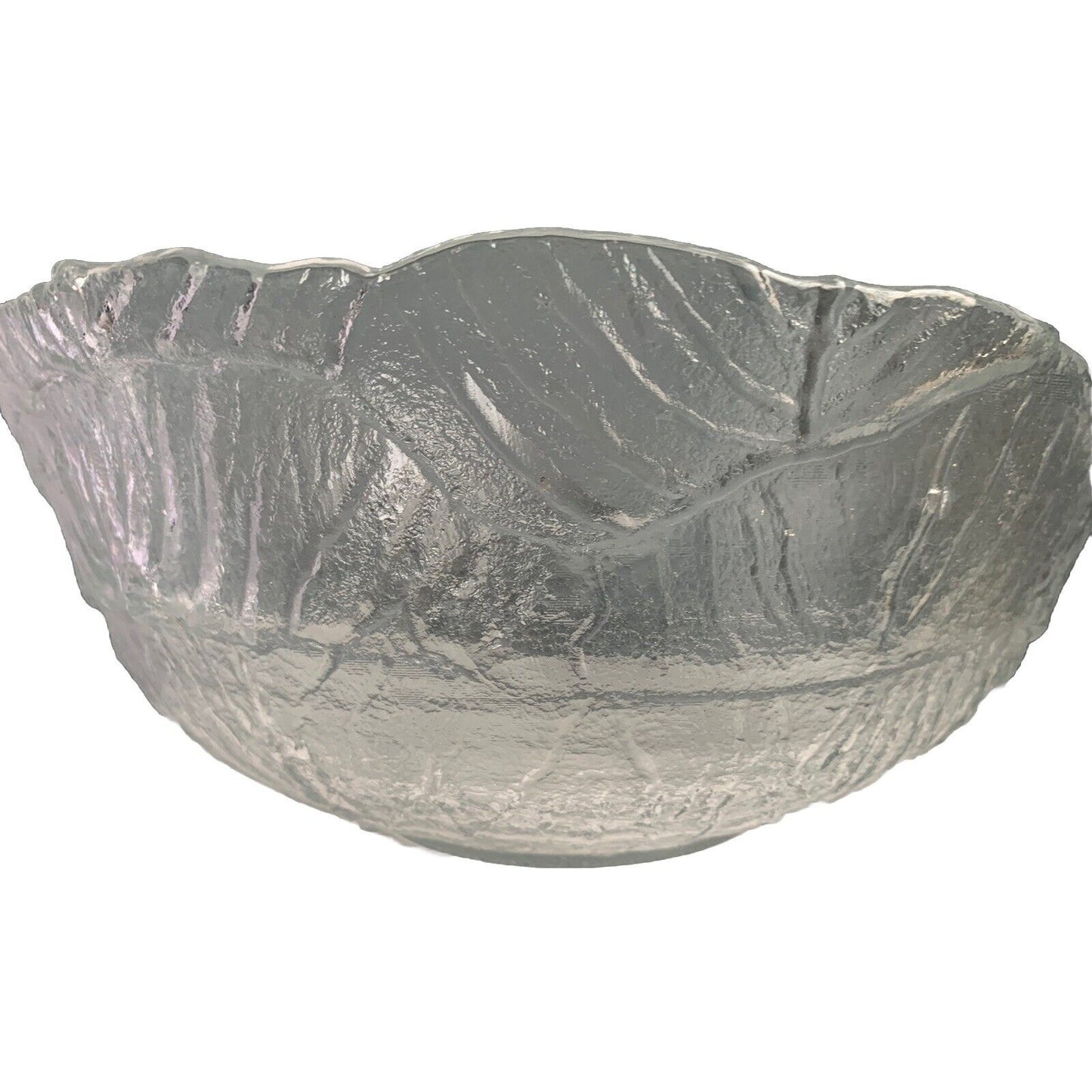 2408 Viking Cabbage Clear Textured Leaf Glass X Large Serving Bowl Centerpiece