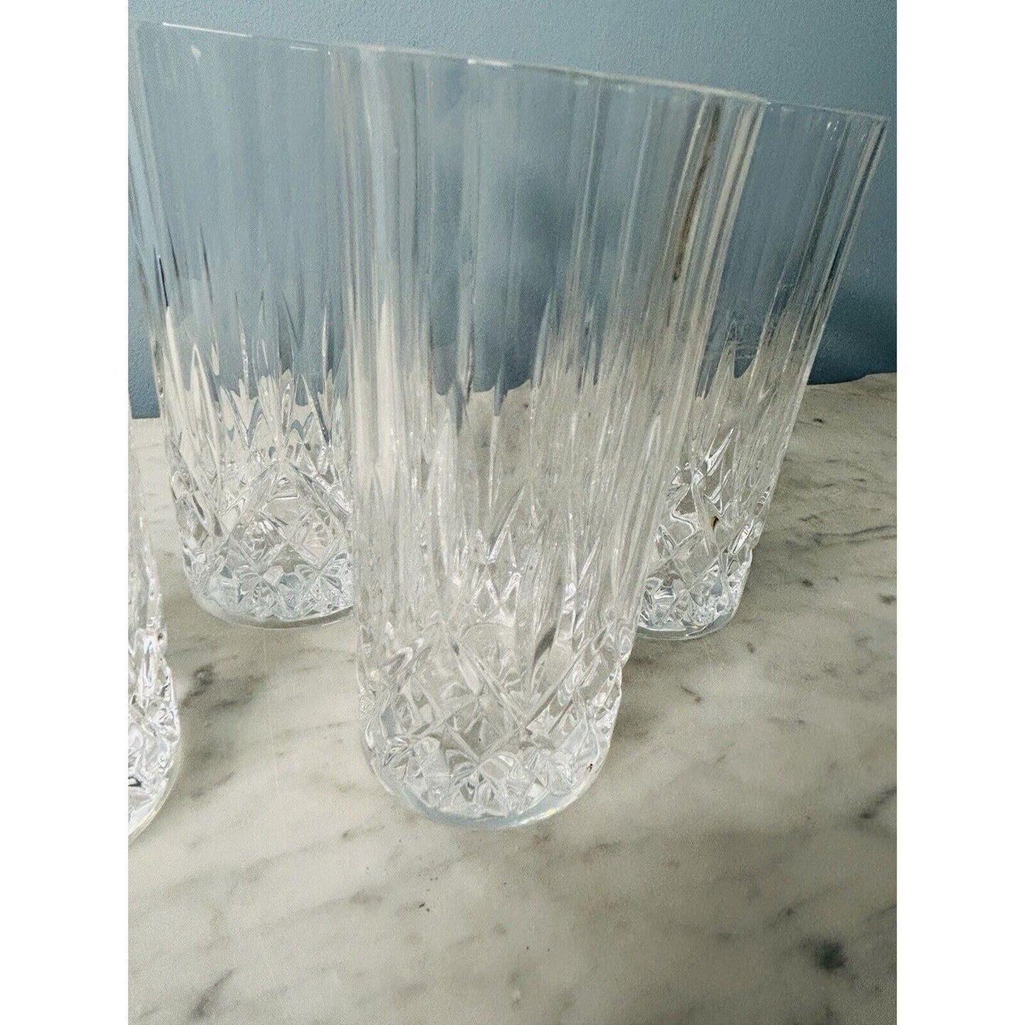4 Royal Crystal High Ball Glasses Diamond Cut Pattern Height 5 7/8 inch Vintage