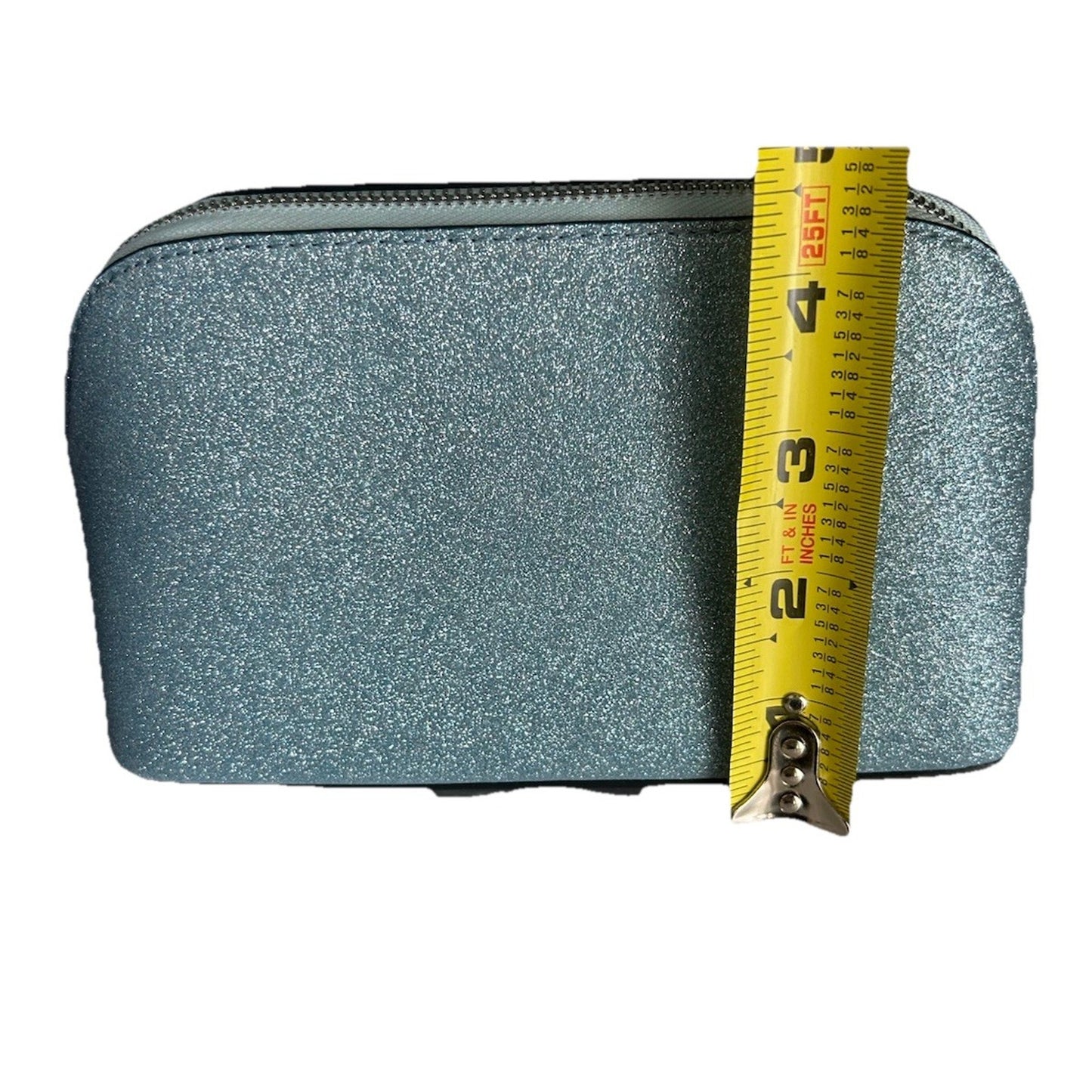 New Kate Spade Blue Tinsel Glitter Cosmetic Bag NWOT Powder Make-up Bathroom