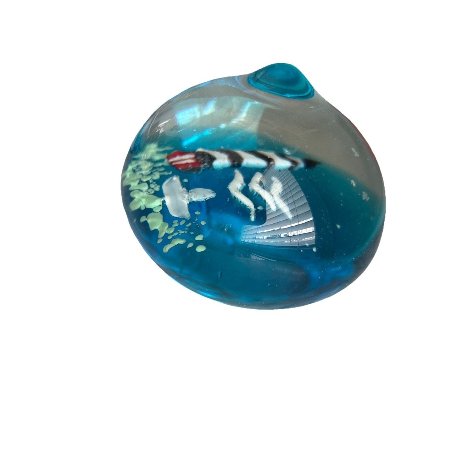 Glass Paperweight Nautical Beach Theme Home Decor Lighthouse Boat Blue Sky Birds