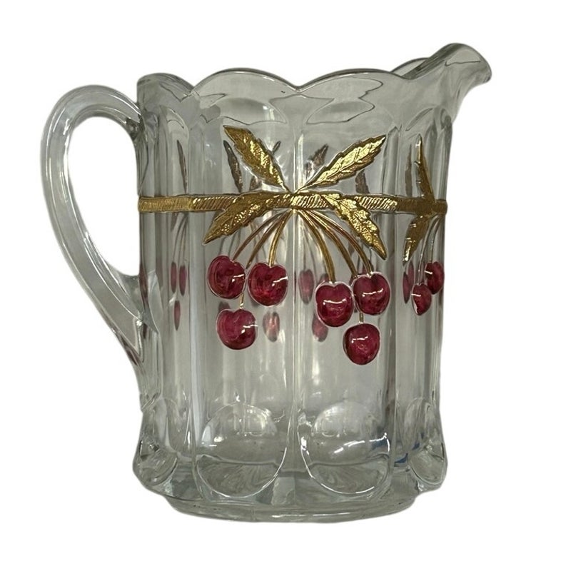 Mosser Cherry Thumbprint Pitcher Mint Condition Manganese Glow 52 oz 9” Vintage