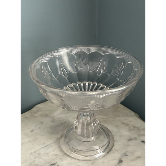 Early American Pressed Glass Jelly Compote Fruit Bowl Fleur De Lis & Drape EAPG