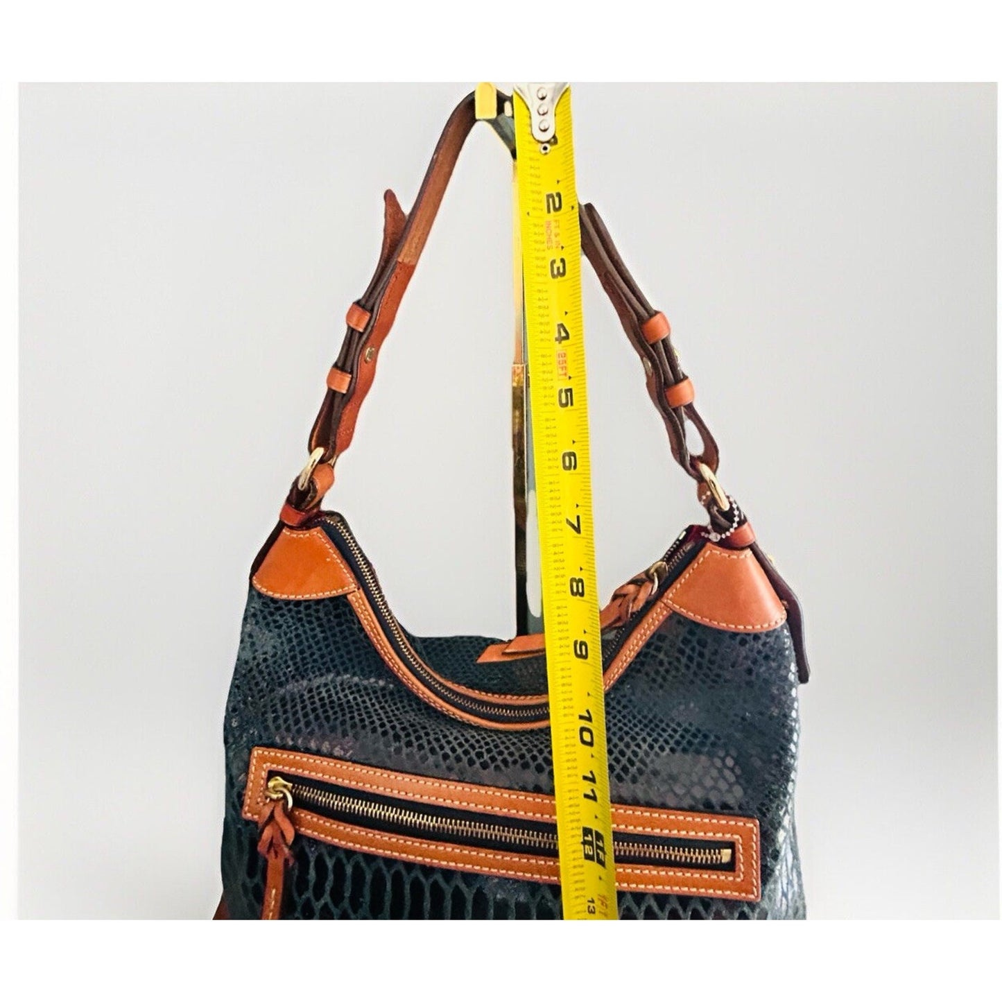 Dooney & Bourke Erica 90s Hobo Bag Snake Embossed Navy Blue Leather Suede Purse